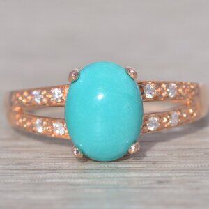 Turquoise and Natural Diamond Ring in Rose Gold